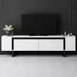 TV-taso, 180x50x30 cm, valkoinen/musta, 100% melamiinipinnoitettu lastulevy, metallijalat, moderni ja tyylikäs design - TV-tasot - 8684283557271 - 3
