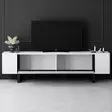 TV-taso, 180x50x30 cm, valkoinen/musta, 100% melamiinipinnoitettu lastulevy, metallijalat, moderni ja tyylikäs design - TV-tasot - 8684283557271 - 4