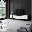 TV-taso, 180x50x30 cm, valkoinen/musta, 100% melamiinipinnoitettu lastulevy, metallijalat, moderni ja tyylikäs design - TV-tasot - 8684283557271 - 6