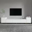 TV-taso Valkoinen Marmori Kulta, 100% Melamiinipinnoitettu Lastulevy, 18mm, 180x45,2x35cm, Kiinnitettävä Seinäasennus - TV-tasot - 8684282548461 - 4