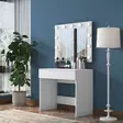 Valkoinen Meikkipöytä Peilillä ja 11 Lampulla - 100% Melamiinipinnoitettu E1 Laatu - 90x76,8x45 cm - 3 Pakettia - Meikkipöydät - 8684282480761 - 3