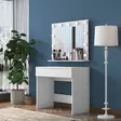 Valkoinen Meikkipöytä Peilillä ja 11 Lampulla - 100% Melamiinipinnoitettu E1 Laatu - 90x76,8x45 cm - 3 Pakettia - Meikkipöydät - 8684282480761 - 4