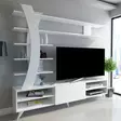 Valkoinen TV-taso 180x162x29,5 cm - 100% Melamiinipinnoitettu Lastulevy, Useita Hyllyjä, Kiinnitettävä Seinäasennus - TV-tasot - 8681875507591 - 2