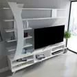 Valkoinen TV-taso 180x162x29,5 cm - 100% Melamiinipinnoitettu Lastulevy, Useita Hyllyjä, Kiinnitettävä Seinäasennus - TV-tasot - 8681875507591 - 3