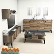 Walnut Marble Olohuoneen Kalustesetti - 100% Melamiinipinnoitettu Lastulevy, TV-taso, Hylly, Kaappi, Pöytä, Senkki - Huonekalut - 8681875807691 - 4