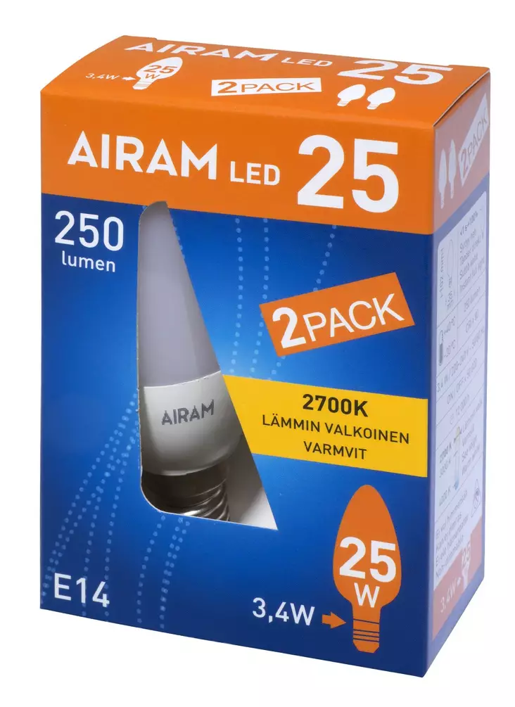 Airam Led kynttil=C3=A4 opaali 3,5w 2 kpl myyntipakkaus - Lamput ja loisteputket - 6435200231611 - 1