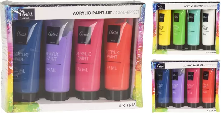 Akryylivärit 75 ml 4 kpl - Akryylimaalit- ja värit - 8720573214841 - 1