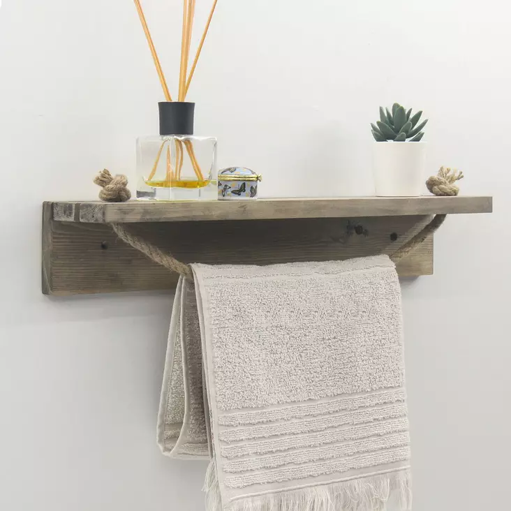 Boheemi Rustiikkinen Seinä Hylly, 100% Kuusipuuta, Käsintehty, Pähkinänvärinen, 50x10x9 cm, Sisältää 1 Paketin - Seinähyllyt - 8681875775181 - 1