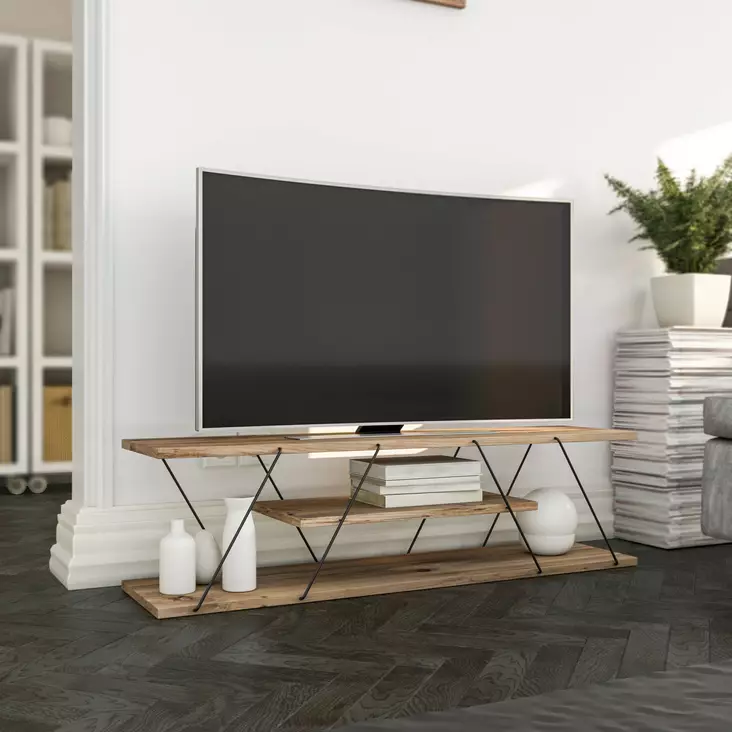 TV-taso, musta pähkinäpuu, W120 cm x H33 cm x D33 cm, kestävä, tilava, tyylikäs - TV-tasot - 8681875877281 - 1