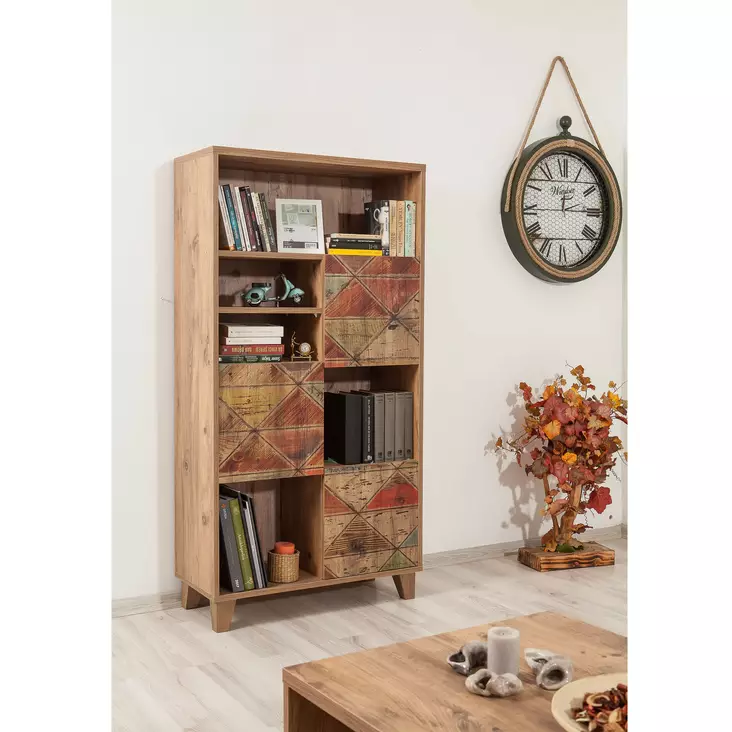 Atlantic Pine Kirjahylly - 100% Melamiinipinnoitettu, UV-suojattu, Puujalat, 80x155x36 cm, Useita Hyllyjä, Kiinnitettävä - Kirjahyllyt - 8681875322941 - 1