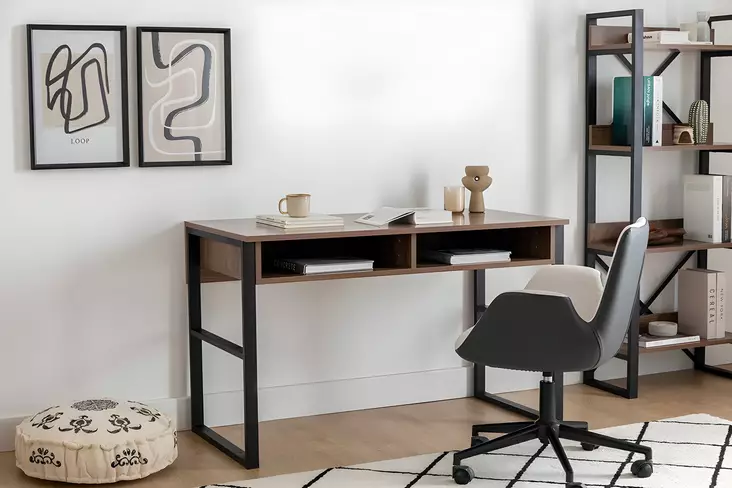 Monikäyttöinen Opiskelupöytä - 120x75x60 cm - Pähkinä - Metalli - Säilytystila - 100% Melamiinipinnoitettu Lastulevy - Työpöydät - 8681875587821 - 1