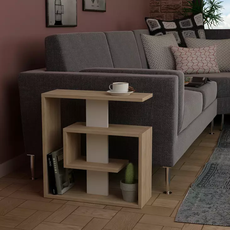 Monikäyttöinen Sivupöytä - Sonoma Tammi Valkoinen - 100% Melamiinipinnoitettu Lastulevy - 55x57x20 cm - Tyylikäs ja Kestävä - Sivu- ja apupöydät - 8681181807781 - 1