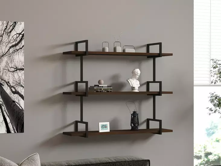 Seinähylly, saksanpähkinä, 87 cm leveä, kestävä, lisäsäilytystila - Seinähyllyt - 8681875449631 - 1