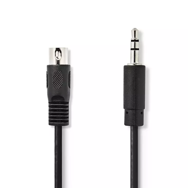 DIN Audiokaapeli | DIN 5-Pin uros | 3.5 mm uros | Niklattu | 2.00 m | Pyöreä | PVC | Musta | Label - Audiokaapelit - 5412810419821 - 1