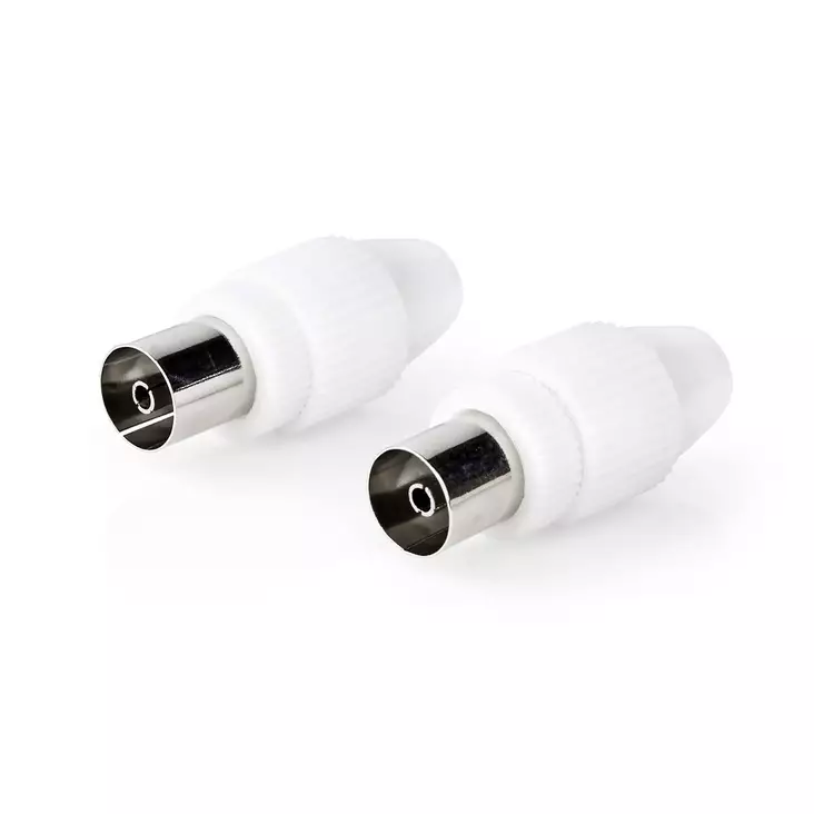 IEC (Coax) Liitin | Suora | Naaras | Niklattu | 75 Ohm | Ruuvi | Kaapelin läpitulomitta: 7.0 mm | Metalli / PVC | Valkoinen | 2 kpl | Kirjekuori - Nedis tuotteet - 5412810283521 - 1