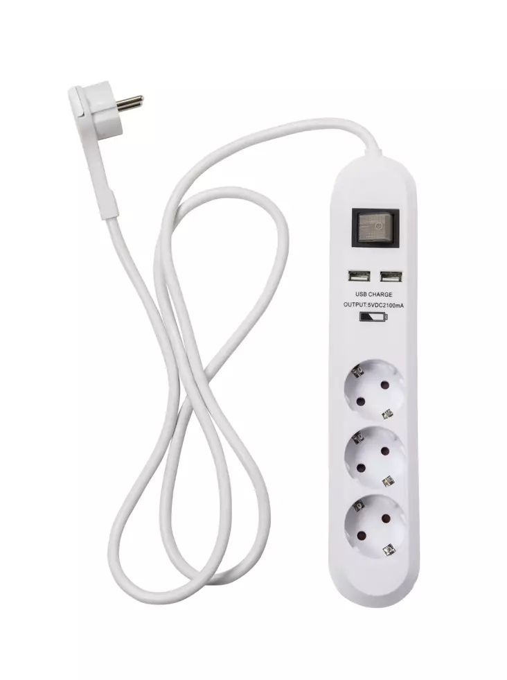 Jatkojohto kytkimell=C3=A4 -2-USB 3-osainen - Sisäjatkojohdot - 6435200259431 - 1