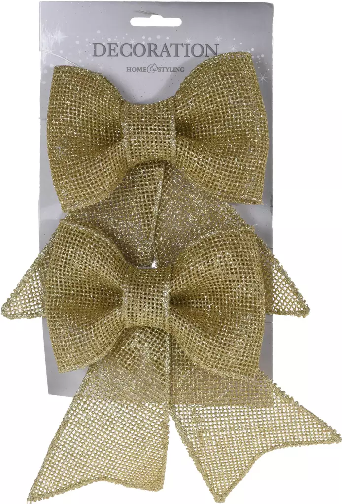 Koriste rusetti 18 cm kulta 2 kpl - Joulukoristeet ja -tekstiilit - 8719202715491 - 1