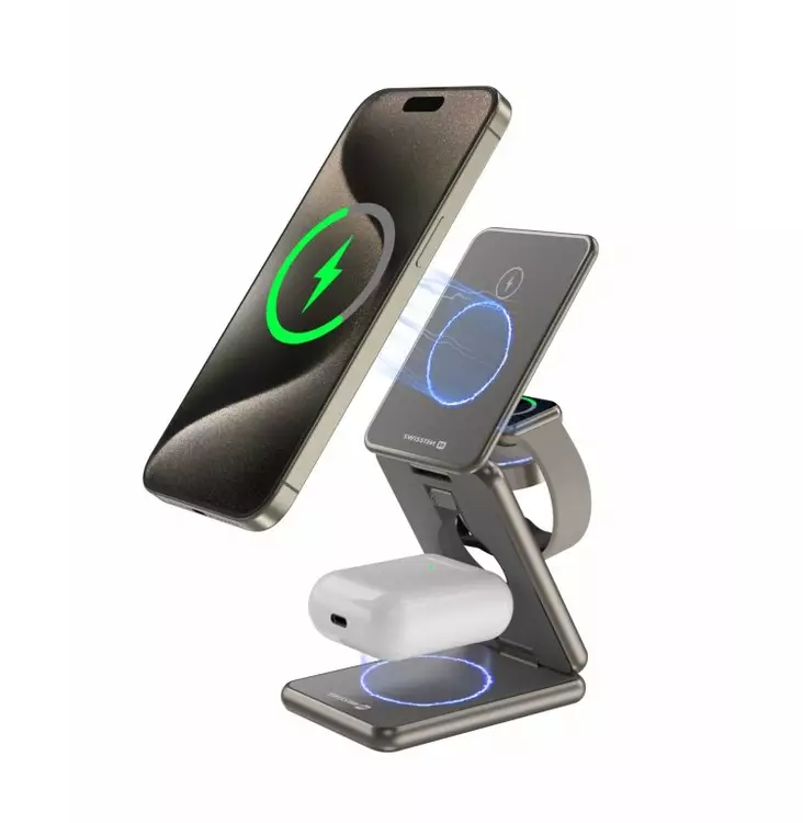 Langaton laturi 3 in 1 Alumiini Swissten - Langaton lataus - 8595217484771 - 1