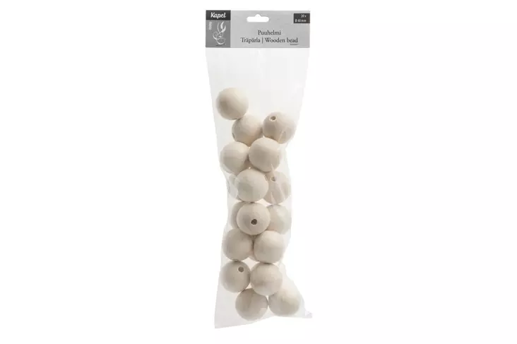 Puuhelmi natural 40 mm 20kpl - Askartelumateriaalit ja tarvikkeet - 6410412960191 - 1