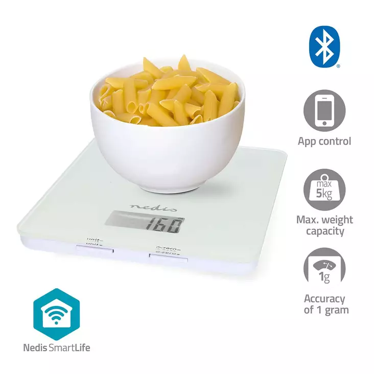 SmartLife-keittiövaaka | Bluetooth® | Lasi / Muovi | Valkoinen - Nedis tuotteet - 5412810443611 - 1