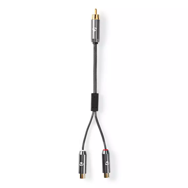 Subwoofer Kaapeli | RCA Uros | 2x RCA Naaras | Kullattu | 0.20 m | Pyöreä | 4.5 mm | Gun Metal Harmaa | Laatikko kannella ja ikkunalla - Audiokaapelit - 5412810318681 - 1