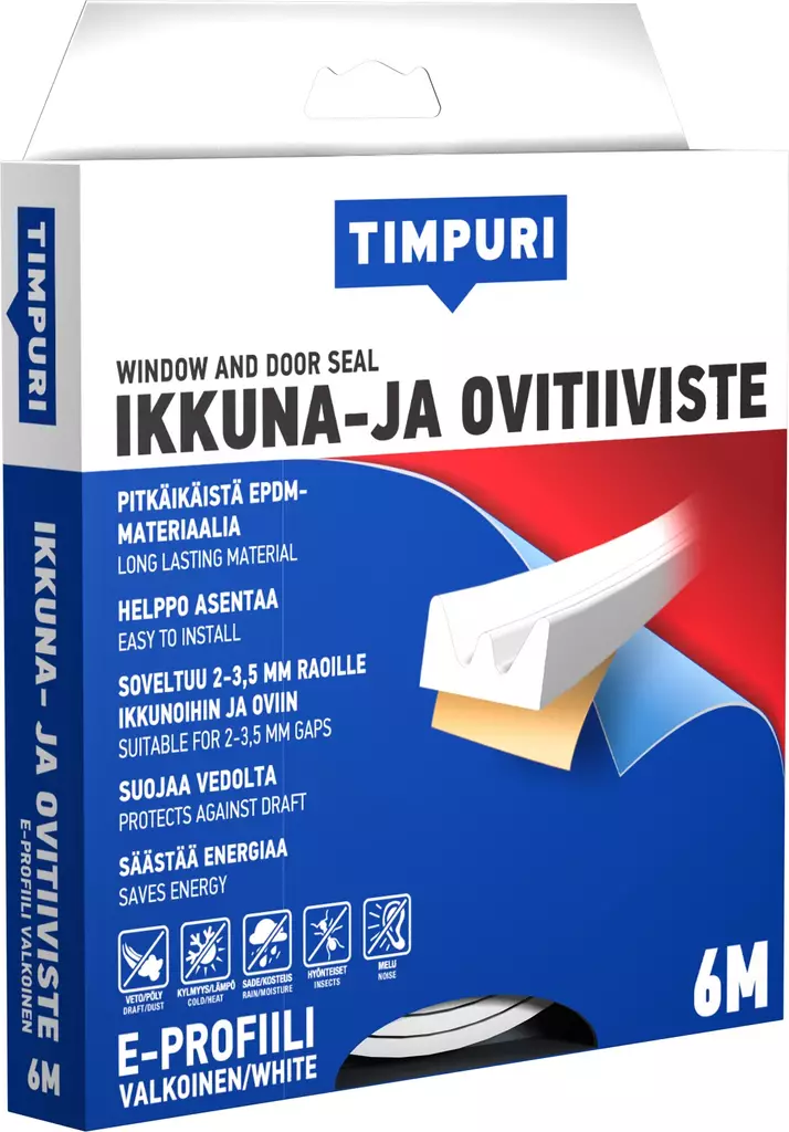 Tiiviste Timpuri E 6m valkoinen - Ikkuna- ja ovitiivisteet - 6418091702231 - 1