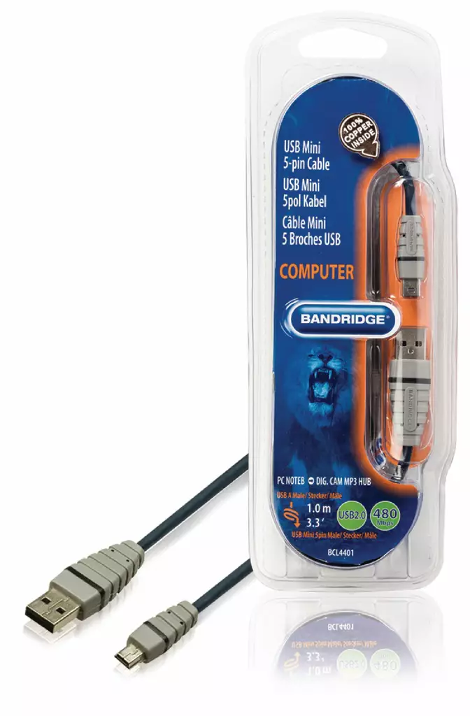 USB 2.0 Kaapeli USB A Uros - Mini 5-Pin Uros Pyöreä 1.00 m Sininen - USB-kaapelit - 8717587001581 - 1