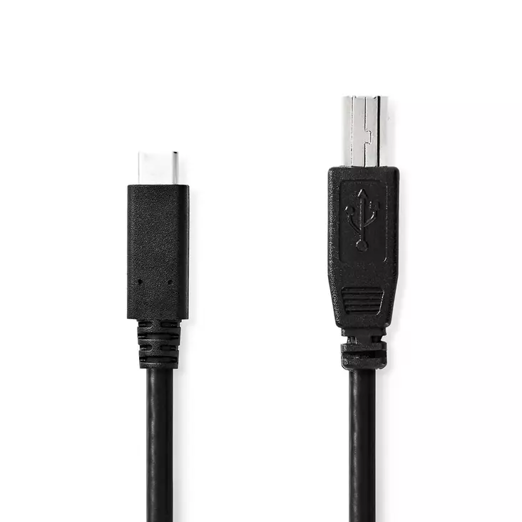 USB kaapeli | USB 2.0 | USB-C Uros | USB-B Uros | 480 Mbps | Niklattu | 2.00 m | Pyöreä | PVC | Musta | Laatikko - Tietokone ja verkko - 5412810336111 - 1