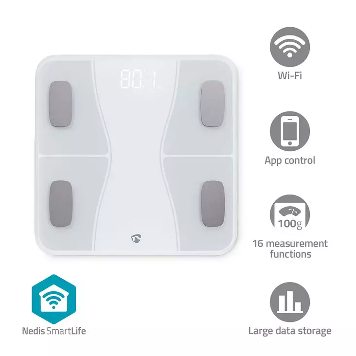 SmartLife Älyvaaka | BMI / BMR / Lihakset / Luut / Paino / Rasva / Vesi | 12 | Max. kuorma: 180 kg | Android / IOS | ABS-Muovi / Lasi | Valkoinen - Vaa'at ja kehonkoostumusmittarit - 5412810450831 - 1