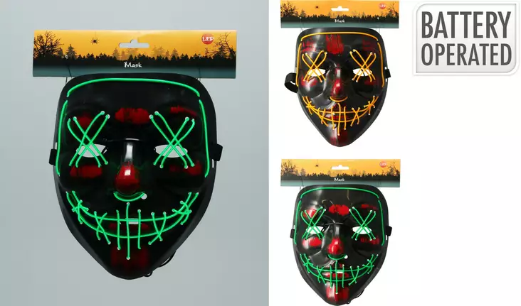 Halloween led naamio – hehkuva valonaamari juhliin, kevyt ja mukava koko kasvojen maski - Puettavat juhlatarvikkeet - 8721037438421 - 1