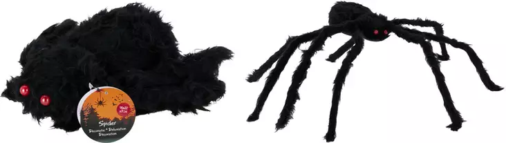 Halloween hämähäkkikoriste 90cm musta pörröinen juhlakoriste punaisilla silmillä tunnelmalliseen sisustukseen - - 19-19-8721037550321 - 1
