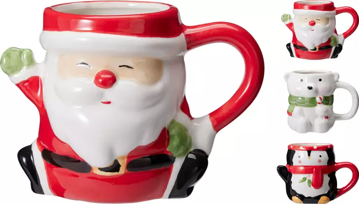 Joulumuki dolomiittia – keraaminen festiivinen lahjamuki kuumille juomille, santa, pingviini, karhu - Joulun kattaus - 8721037551731 - 1