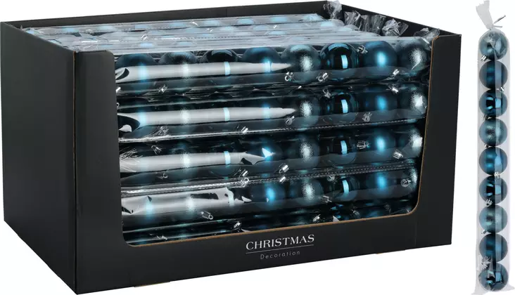 Siniset joulukuusen pallot 9 kpl x 60 mm – kiiltävä, matta ja kimalteleva koristepallosetti - Joulukoristeet ja -tekstiilit - 8721037573931 - 1