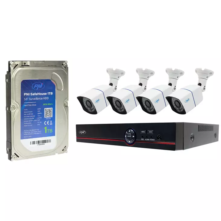 AHD PNI House PTZ1500 videovalvontasarja, jossa on 4 5MP ulkokameraa ja PNI SafeHouse 1TB mukana - PNI tuotteet - 5949066540851 - 1