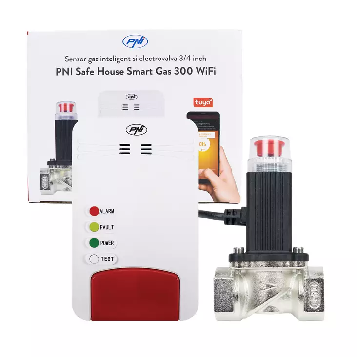 Älykäs kaasuanturisarja ja PNI Safe House Smart Gas 300 WiFi -magneettiventtiili äänimerkillä, PNI Smart- tai Tuya-mobiilisovellus - PNI tuotteet - 5949066523021 - 1