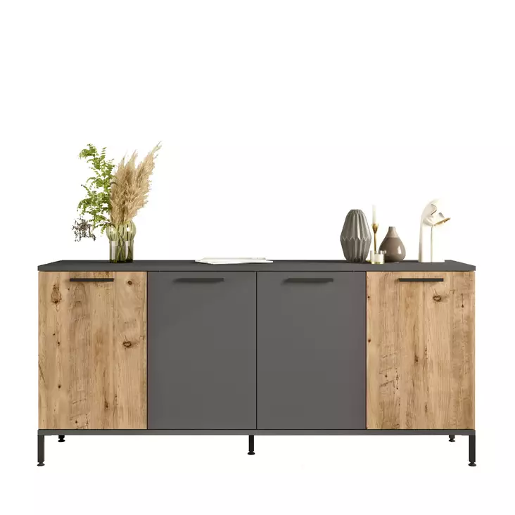 Atlantic Pine Anthracite Konsoli - 100% Melamiinipinnoitettu Lastulevy, 160x71,8x40 cm, 2 Pakettia, Tyylikäs Säilytysratkaisu - - 19-19-8683743770601 - 1
