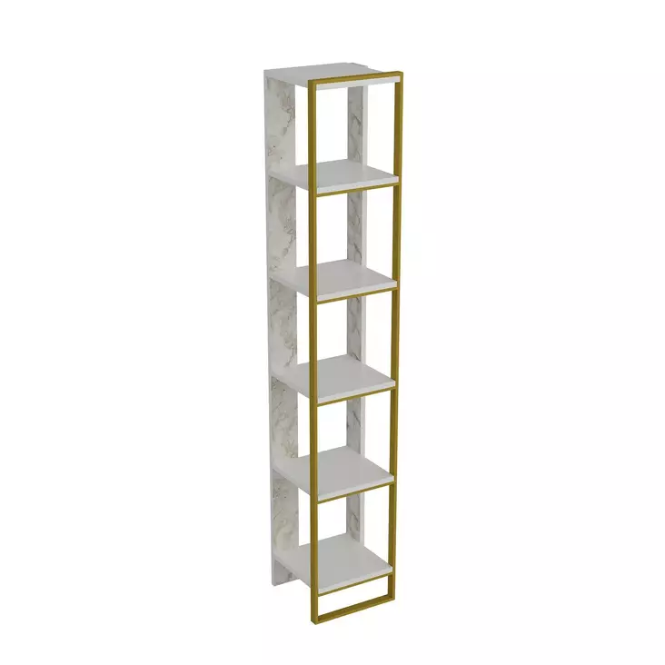 Barokkityylinen Kultavalkoinen Kirjahylly - 100% Melamiinipinnoitettu Lastulevy, 100% Metallia, 178,5 cm Korkea, Useita Hyllyjä - Kirjahyllyt - 8681875670561 - 1