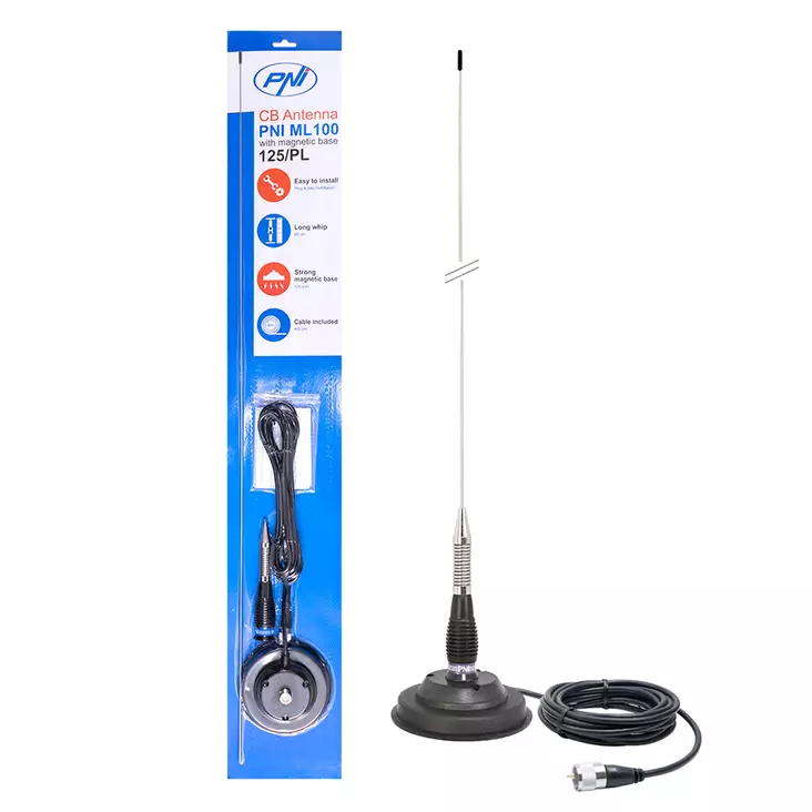 CB PNI ML100 -antenni, pituus 100 cm, 26-30MHz, 250W, 125 mm magneetti mukana - PNI tuotteet - 5949066513411 - 1