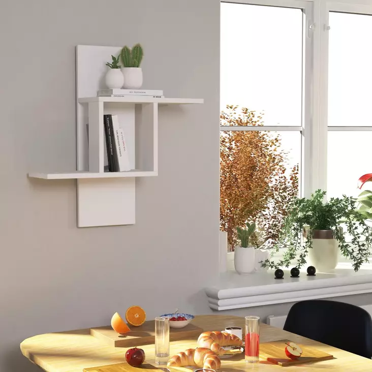 Skandinaavinen Valkoinen Seinähylly - 100% Melamiinipinnoitettu Lastulevy, 64x70x20 cm, Helppo Asennus - Seinähyllyt - 8681181806661 - 1