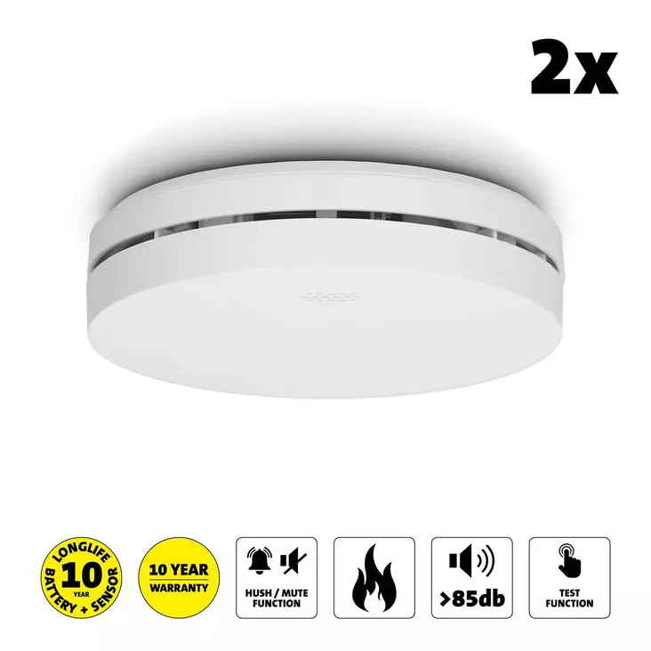 Design-savunilmaisin 10 vuoden paristolla 2-pack Valkoinen - Palovaroittimet ja häkävaroittimet - 8712412596041 - 1