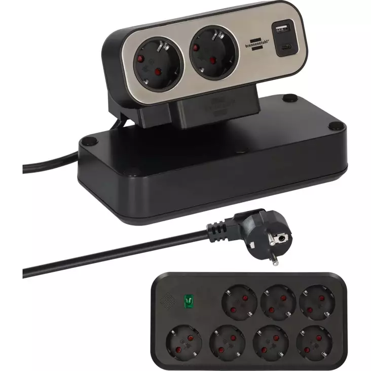 Estilo Duplex-jatkojohto ylijännitesuojalla, 1x USB C, 1x USB A, 9x pistorasiat, hopea/musta - Jatkojohdot - 4007123682171 - 10