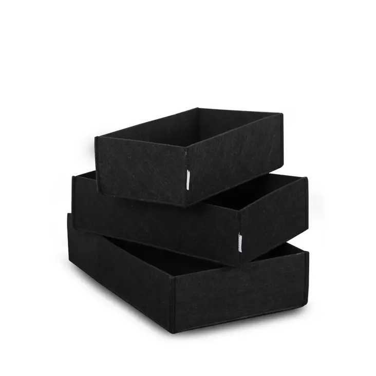 Felt Desk Organizer Set 3 kpl - Tyylikäs Musta 100% Huopa - Kolme Kokoa: 32x21x7,5 cm, 29x17,5x7,5 cm, 25,5x14x7,5 cm - Säilytyslaatikot ja korit - 8683342858311 - 1