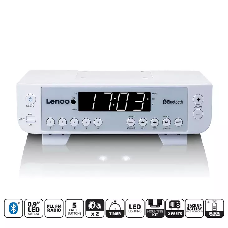 FM-keittiöradio Bluetooth® LED-valaistuksella ja ajastimella Valkoinen - Radiot ja MP3/4-soittimet - 8711902041221 - 1