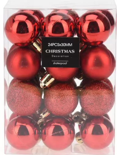 Joulupallosetti 24 kpl 30 mm punainen - Joulukoristeet ja -tekstiilit - 8721037095181 - 1