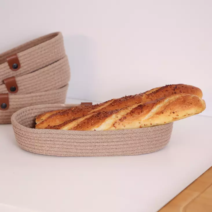 Käsintehty Puuvillainen Leipäkori Setti (4 kpl) - 100% Puuvillajuutti, Beige, 2 Keskikokoista (12x22x5 cm), 2 Suurikokoista (15x30x6 cm) - Tarjoiluastiat - 8683742916291 - 1