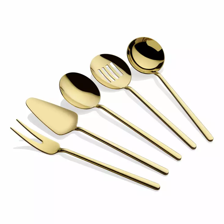 Keittiövälineet: 5-osainen Kultainen Ruostumaton Teräs Setti - 4mm PVD Titaanipinnoite, Käsin Pestävä, Ei Mikroaaltouuniin - Aterimet ja ottimet - 8684283550531 - 1