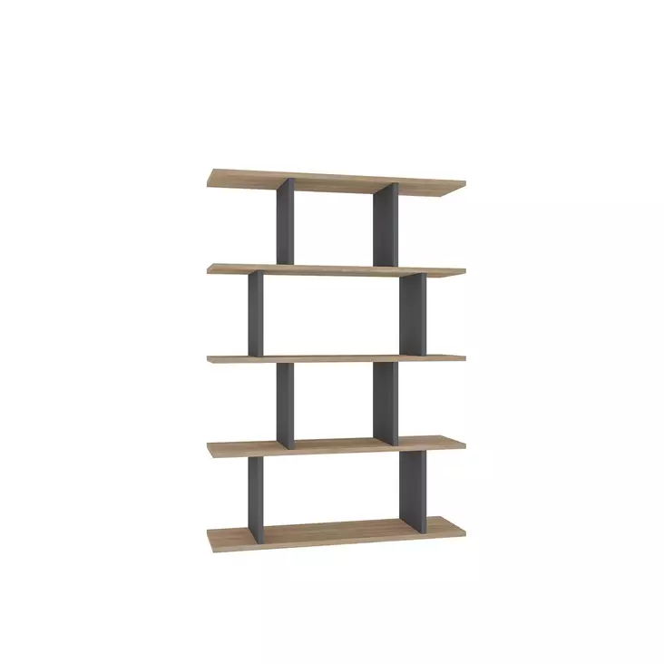 Kirjahylly, Huonekalut, Tammi-Antrasiitti, 100% Melamiinipinnoitettu Lastulevy, 18mm, 90x25x127,4cm, Useita Hyllyjä - Kirjahyllyt - 8683742032991 - 1