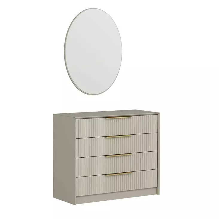 Kivivärinen Lipasto ja Peili - 100% Melamiinipinnoitettu Lastulevy, 100x85x45 cm, Useita Hyllyjä, 3 Pakettia - Lipastot ja senkit - 8683742567431 - 1