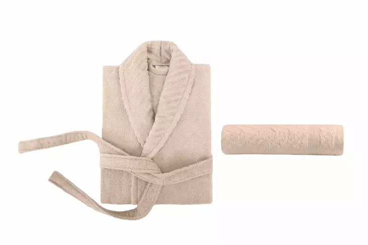 Kylpytakkisetti (2 osaa), vaaleanpunainen, S / M, 50 x 90 cm, pehmeä - Pyyhkeet ja kylpytakit - 8683743314621 - 1