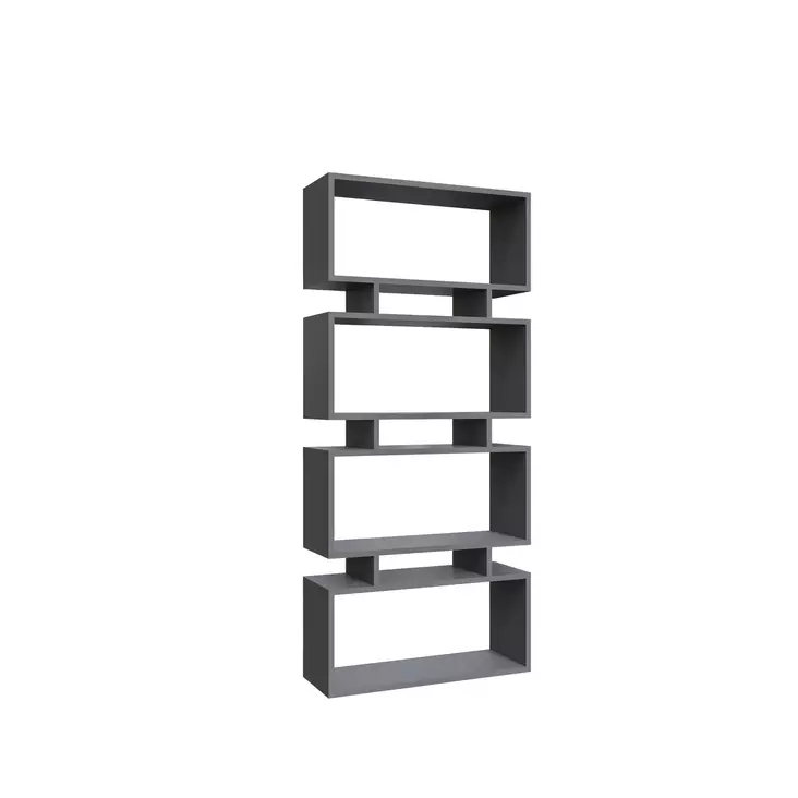 Moderni Anthrasiitti Kirjahylly - 100% Melamiinipinnoitettu Lastulevy, 18mm, 72x25x161cm, Useita Hyllyjä, Kiinnitettävä Seinä -  - 19-19-8683342216371 - 1
